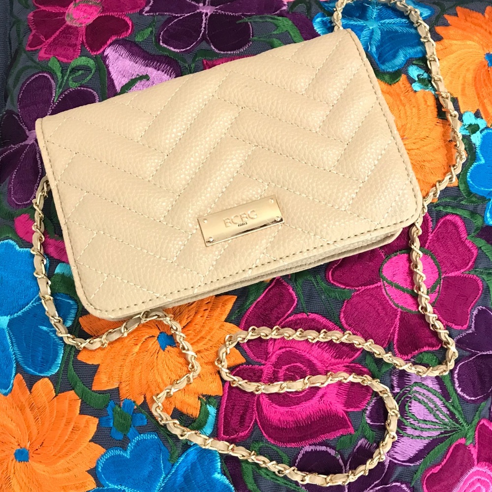 BCBG Paris beige and gold quilted chain bag